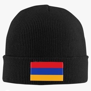 Black Knit Beanie with Armenian Flag Logo Design